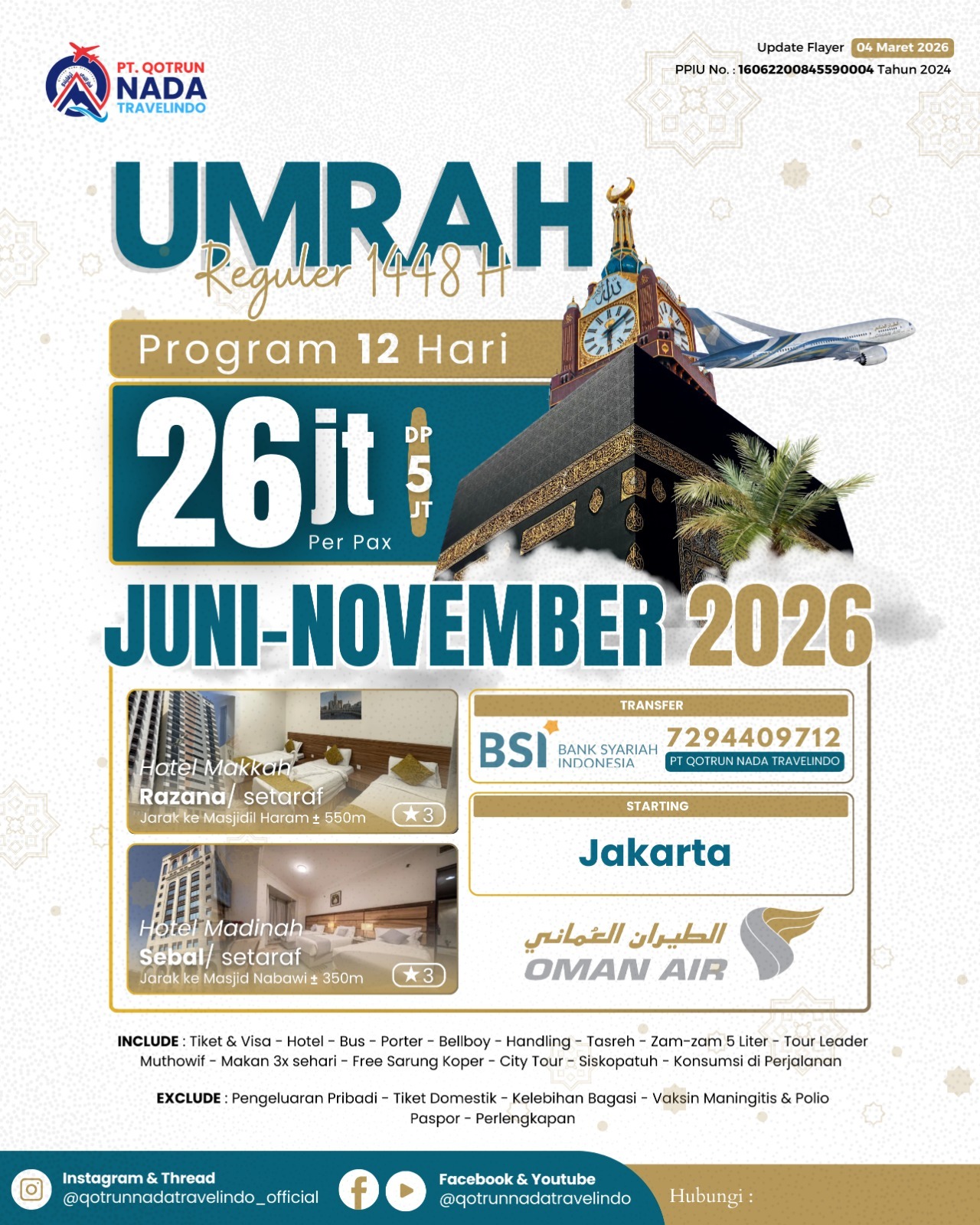 Umroh Reguler 12 Hari 1448 H